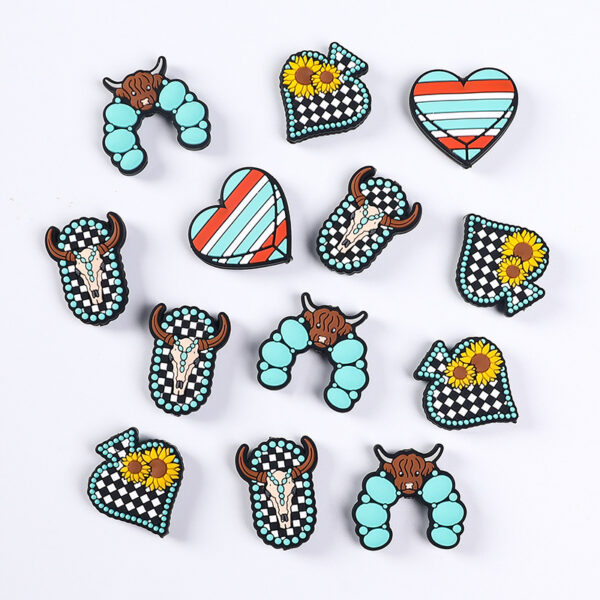 Wholesale Factory new children's jewelry vintage Denim silicone beads sunflower loose beads cartoon heart shaped silicone beads