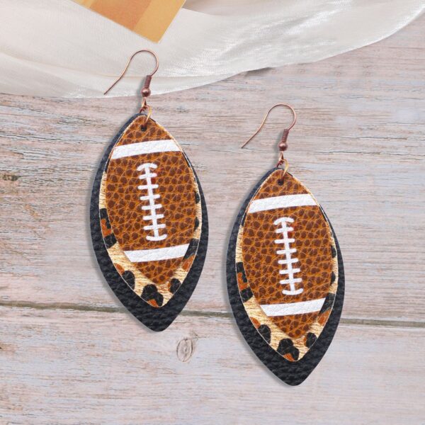 Wholesale Sporty Rugby Brown Leopard Leaves Three-layer Leather Diamond Rugby Earrings Europe and America Cross-border Amazon