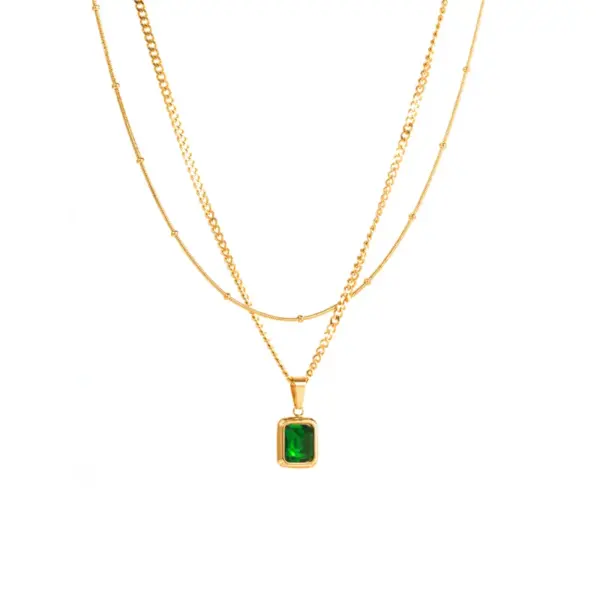Wholesale Jewelry Fashion Heart Shape Rectangle 304 Stainless Steel Hollow Out Inlay Stainless Steel Necklaces