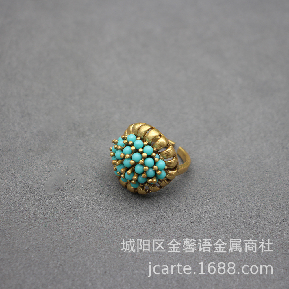 Wholesale Middle Ancient Vintage High Sense Fashion Personality Elegant Copper Plated Real Gold Ring Vintage Imitation Green Pine Open Ring