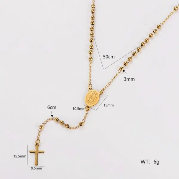 Wholesale PVD Coated 18K Real Gold Plated Portrait Cross 304 Stainless Steel 304 Stainless Steel Y-Necklace Pendant Necklace Rosary