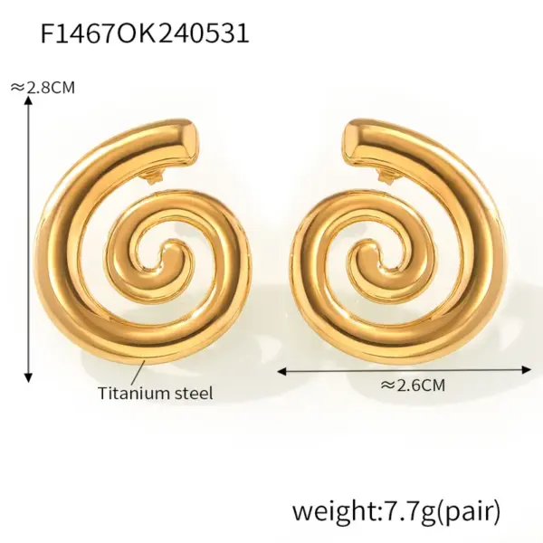 PVD Coated Real Gold Plated 18K Gold Lines Spiral 304 Stainless Steel Simple Style Classic Style Waterproof Non Tarnish Ear Studs