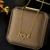 Wholesale Real Gold Plated 316 Stainless Steel PVD Coated Rhinestones Letter Waterproof Non Tarnish Plating Inlay Elegant Simple Style Cable Chain Necklace For Women's