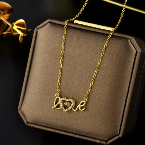 Wholesale Real Gold Plated 316 Stainless Steel PVD Coated Rhinestones Letter Waterproof Non Tarnish Plating Inlay Elegant Simple Style Cable Chain Necklace For Women's