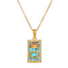 Wholesale Ins Popular Style Retro Stainless Steel Necklace Non-Fading Rectangular Oil Dripping Zircon Tarot Card Pendant Clavicle Chain for Women