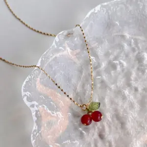 Wholesale PVD Coated Real Gold Plated 18K Gold Cherry 304 Stainless Steel Casual Sweet Waterproof Non Tarnish 304 Stainless Steel Pendant Necklace