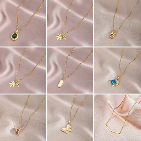 Stainless Steel Elegant Simple Style Plating Inlay Leaf Four Leaf Clover Insect Zircon Pendant Necklace