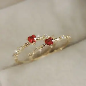 Wholesale Copper IG Style Shiny Inlay Heart Shape Zircon Rings