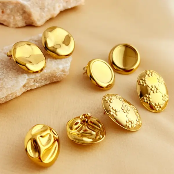 Wholesale PVD Coated Real Gold Plated 18K Gold Geometric 304 Stainless Steel Elegant Luxurious Simple Style Waterproof Non Tarnish Ear Studs