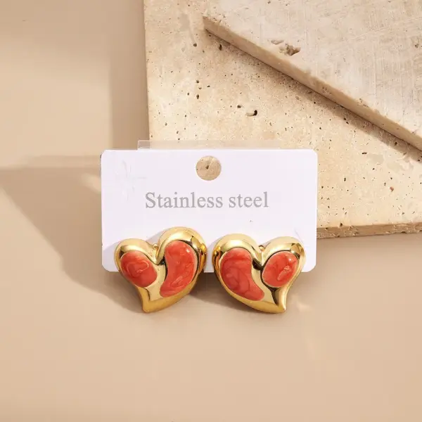 Wholesale Vacuum Plated Stainless Steel 201 Heart Shaped Earrings Women's Daily Wear Fashion Jewelry Drop Oil And Polished Surface