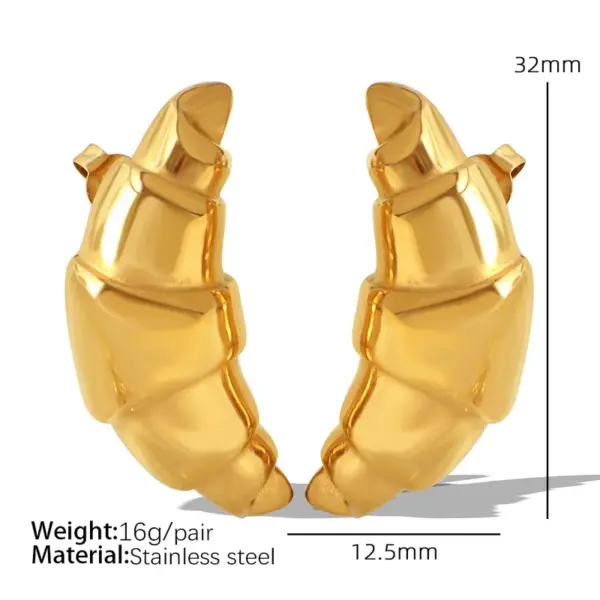 304 Stainless Steel Triangle Croissant Rhombus PVD Coated 18K Real Gold Plated 18K Gold Elegant Vintage Style Waterproof Non Tarnish Pleated Gold Silver Ear Studs
