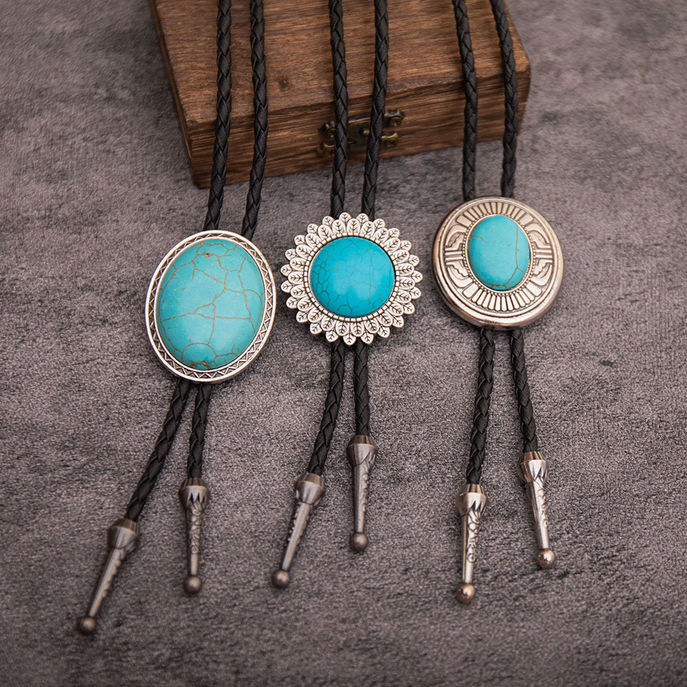 Wholesale Turquoise Pattern Alloy Bolo Tie Necklace
