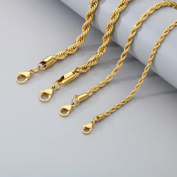 Ion Plating (IP) 18K Gold Plated Twist 304 Stainless Steel Simple Style Waterproof Non Tarnish 304 Stainless Steel Bracelets