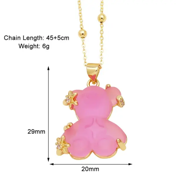 Wholesale Copper Gold Plated Cute Simple Style Bear Inlay Resin Zircon Pendant Necklace
