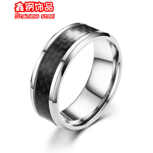 Wholesale Cross-border e-commerce explosions trendy men's fashion titanium steel inlaid carbon fiber ring does not fade factory direct supply ring