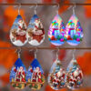 Wholesale Christmas-themed double-sided patterned teardrop wooden earrings