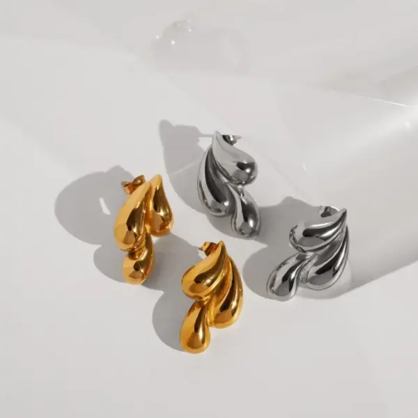 Wholesale 1 Pair Vintage Style Commute Water Droplets Plating 304 Stainless Steel 18K Gold Plated Ear Studs