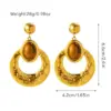 Wholesale 1 Pair Retro Bohemian Round Oval Titanium Steel Natural Stone Drop Earrings