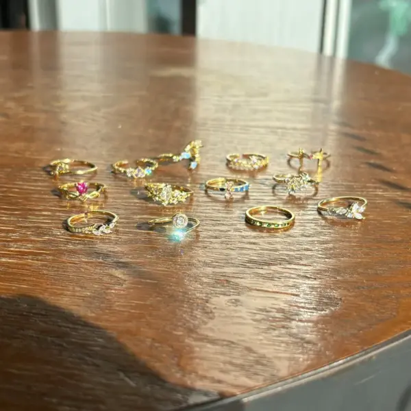 Copper 18K Gold Plated Inlay Geometric Zircon Open Rings