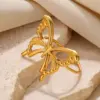 PVD Coated Real Gold Plated Butterfly 304 Stainless Steel Sweet Simple Style Waterproof Non Tarnish Rings