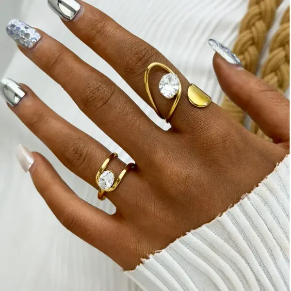 Wholesale Ion Plating (IP) Real Gold Plated 18K Gold Geometric 304 Stainless Steel Casual Simple Style Waterproof Non Tarnish Adjustable Ring