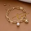 Wholesale Simple Style Cross Heart Shape Artificial Pearl Alloy Plating Gold Plated Women's Bracelets