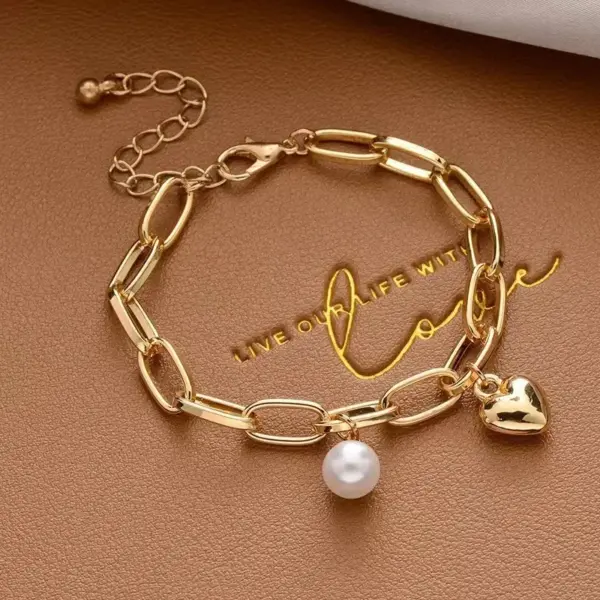 Wholesale Simple Style Cross Heart Shape Artificial Pearl Alloy Plating Gold Plated Women's Bracelets