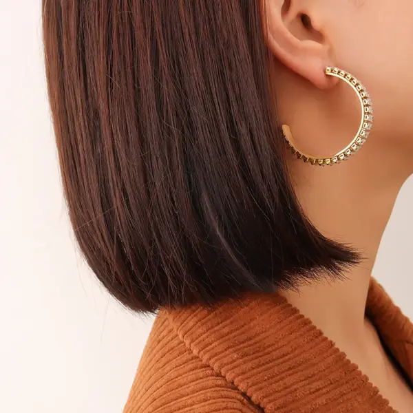 Wholesale PVD Coated Real Gold Plated 18K Gold C Shape 304 Stainless Steel Retro Waterproof Non Tarnish Earrings