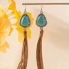 Wholesale Cross-border European and American Jewelry Retro T-shaped Turquoise Tassel Brown Hanging Korean Velvet Earrings