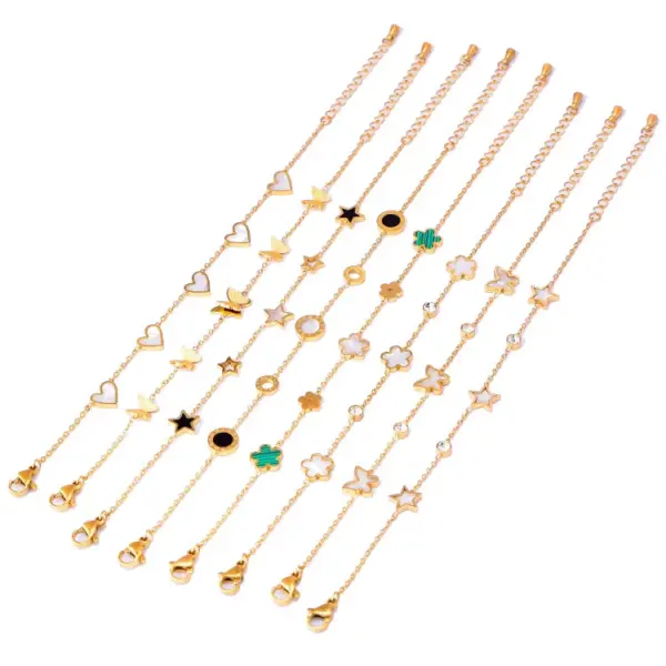 Wholesale PVD Coated Real Gold Plated 18K Gold Star Flower Butterfly 304 Stainless Steel Casual Simple Style Waterproof Non Tarnish 304 Stainless Steel Bracelets