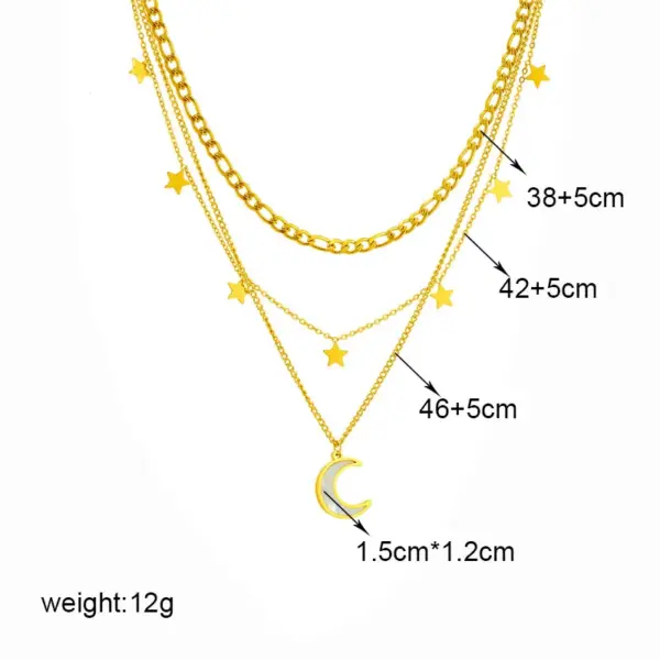 Wholesale PVD Coated 18K Gold Plated Moon 304 Stainless Steel Vintage Style Waterproof Non Tarnish 304 Stainless Steel Layered Necklaces