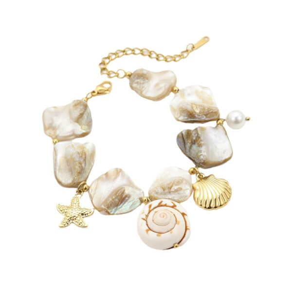 Wholesale European and American Cross-Border New Product Stainless Steel Bracelet Beach Style Shell Pearl Light Luxury High-End Titanium Steel Women's Bracelet Jewelry