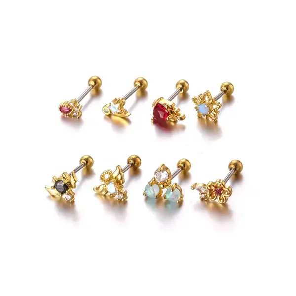 316L Stainless Steel Copper Zircon Ear Cartilage Rings & Studs Heart Shape Waterproof Non Tarnish Surgical Steel