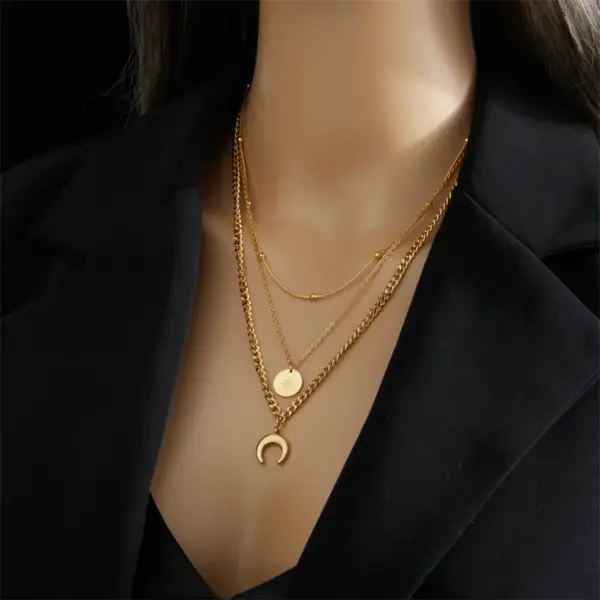 PVD Coated 18K Gold Plated Star Moon Stainless Steel Vintage Style Waterproof Non Tarnish 304 Stainless Steel Layered Necklaces