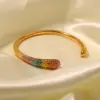 oly-a3530ad70383cdd61927b2f8695ac450 Wholesale 304 Stainless Steel Circle PVD Coated Rhinestones 18K Gold Plated Real Gold Plated Elegant Waterproof Non Tarnish Inlay Gold Bangle