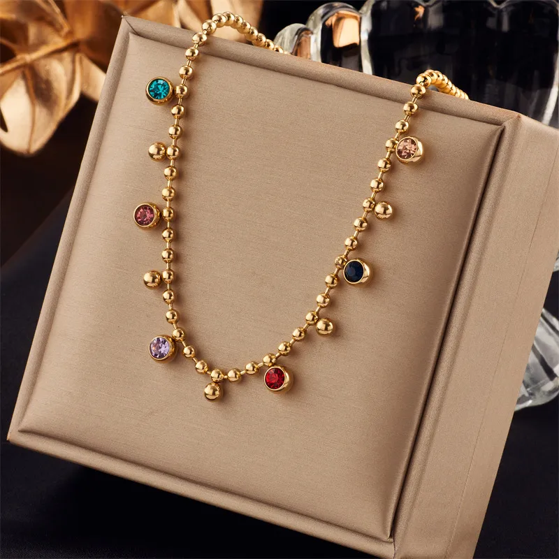 Wholesale PVD Coated Real Gold Plated 18K Gold Round 304 Stainless Steel Casual Simple Style Waterproof Non Tarnish 304 Stainless Steel Necklace