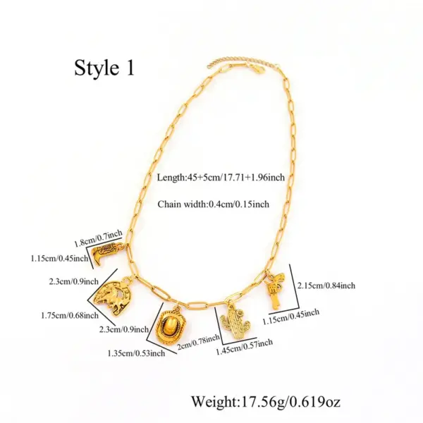 Wholesale Retro Western Cowboy Boot Gun Locket Necklace For Women Stainless Steel Cactus Horse Head Multi-Pendent Lobster Clasp Chain