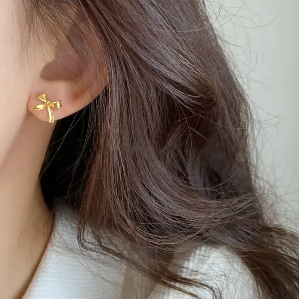 Wholesale 1 Pair Sweet Bow Knot Plating Copper Ear Studs