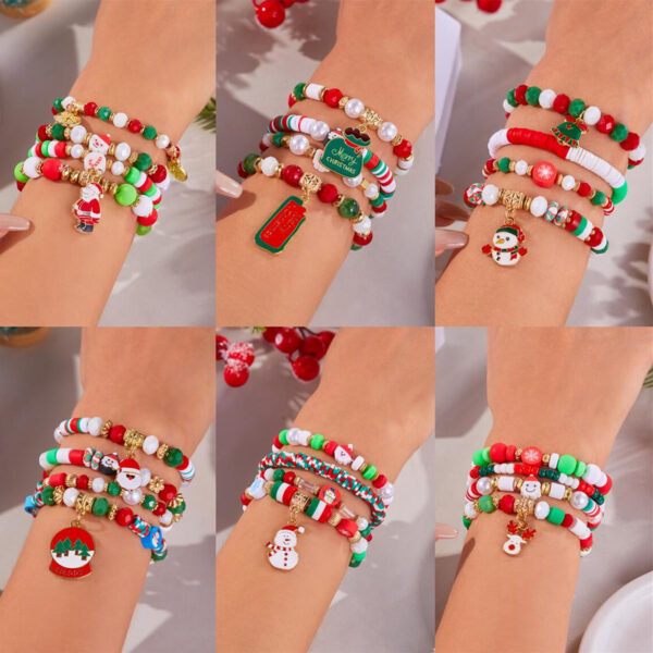 Wholesale Colorful Acrylic Christmas Combination Elastic Beaded Bracelet Set