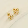Wholesale 1 Pair Elegant Geometric Polishing Plating Inlay 304 Stainless Steel Freshwater Pearl 18K Gold Plated Ear Studs