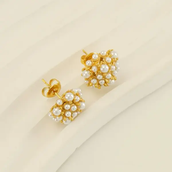 Wholesale 1 Pair Elegant Geometric Polishing Plating Inlay 304 Stainless Steel Freshwater Pearl 18K Gold Plated Ear Studs