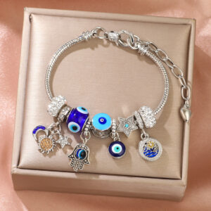 Wholesale DIY Blue Devil Eye Glass Diamond Star Bracelet