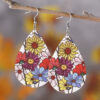 Wholesale Creative sunflower earrings double-sided wooden water drop earrings personality earrings
