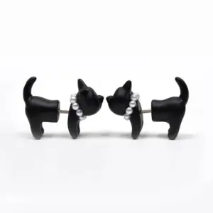 Cute Cat Alloy Plating Artificial Pearls Ear Studs 1 Piece