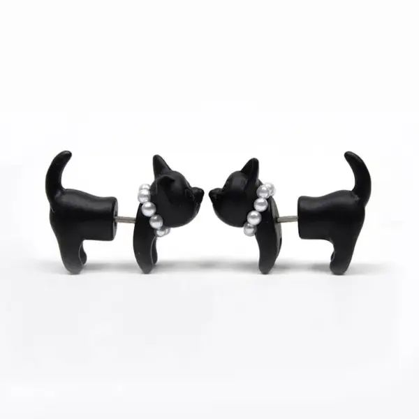 Cute Cat Alloy Plating Artificial Pearls Ear Studs 1 Piece