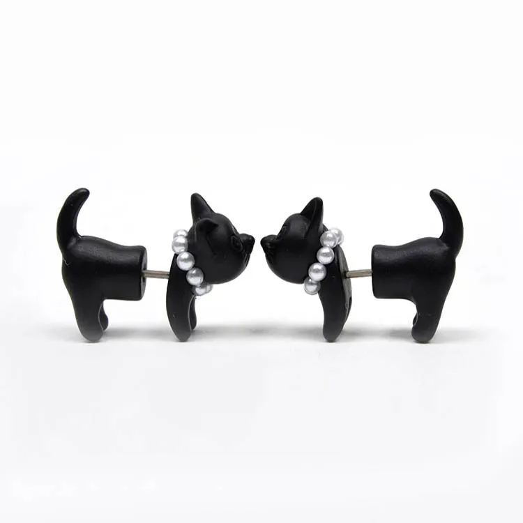 Wholesale Cute Cat Alloy Plating Artificial Pearls Ear Studs 1 Piece