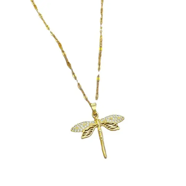 Wholesale PVD Coated Real Gold Plated Dragonfly Titanium Steel Classic Style Waterproof Non Tarnish Titanium Steel Pendant Necklace
