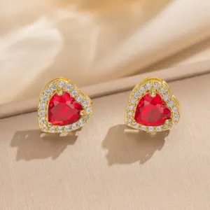 8852 Ruby Love Heart Stud Earrings