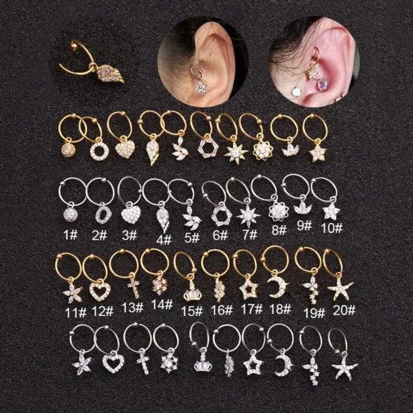 316L Stainless Steel Copper Ear Cartilage Rings & Studs Heart Waterproof Non Tarnish Surgical Steel