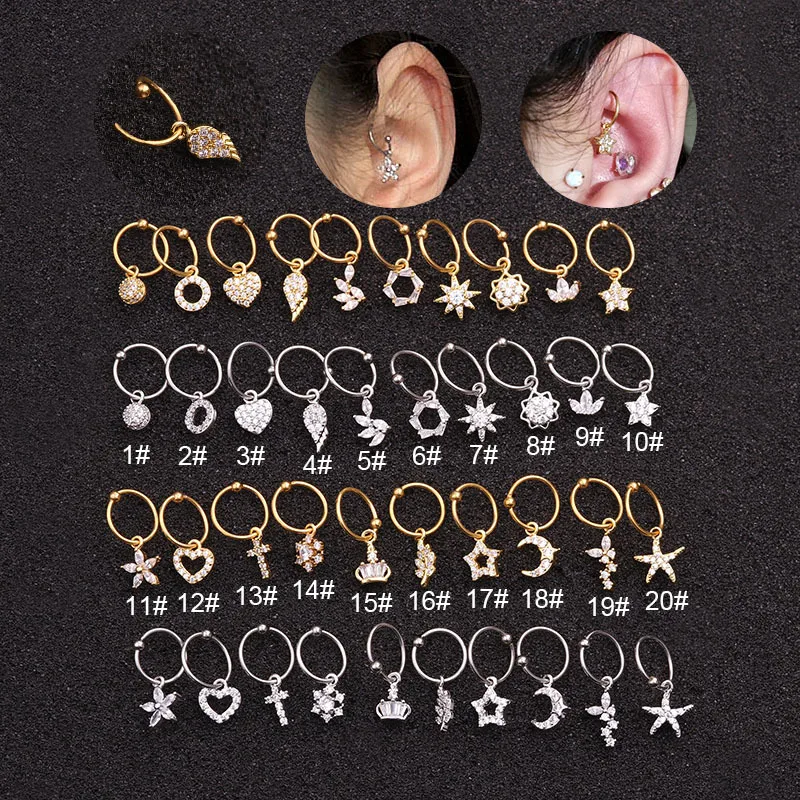 Wholesale 316L Stainless Steel Copper Ear Cartilage Rings & Studs Heart Waterproof Non Tarnish Surgical Steel